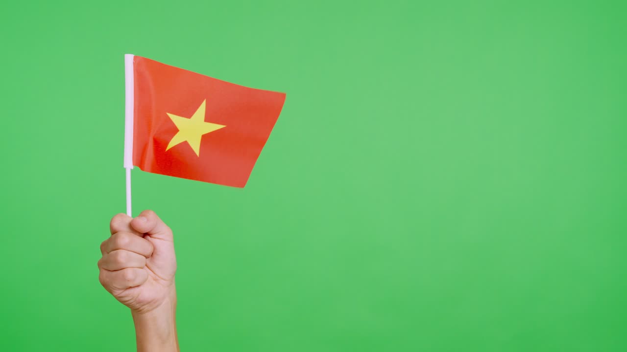 Wind waving a vietnamese pennant holding by a hand