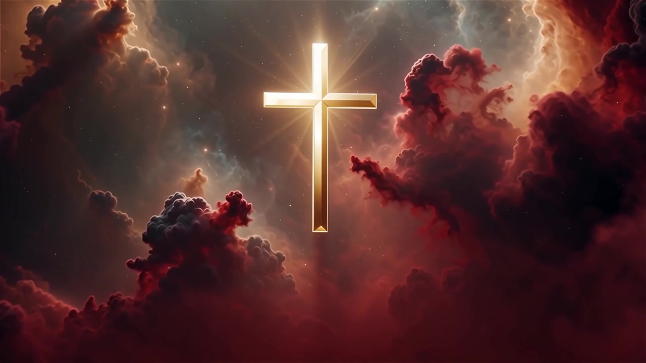 Croce Cristiana Luce Celestiale Sfondo per il Culto.