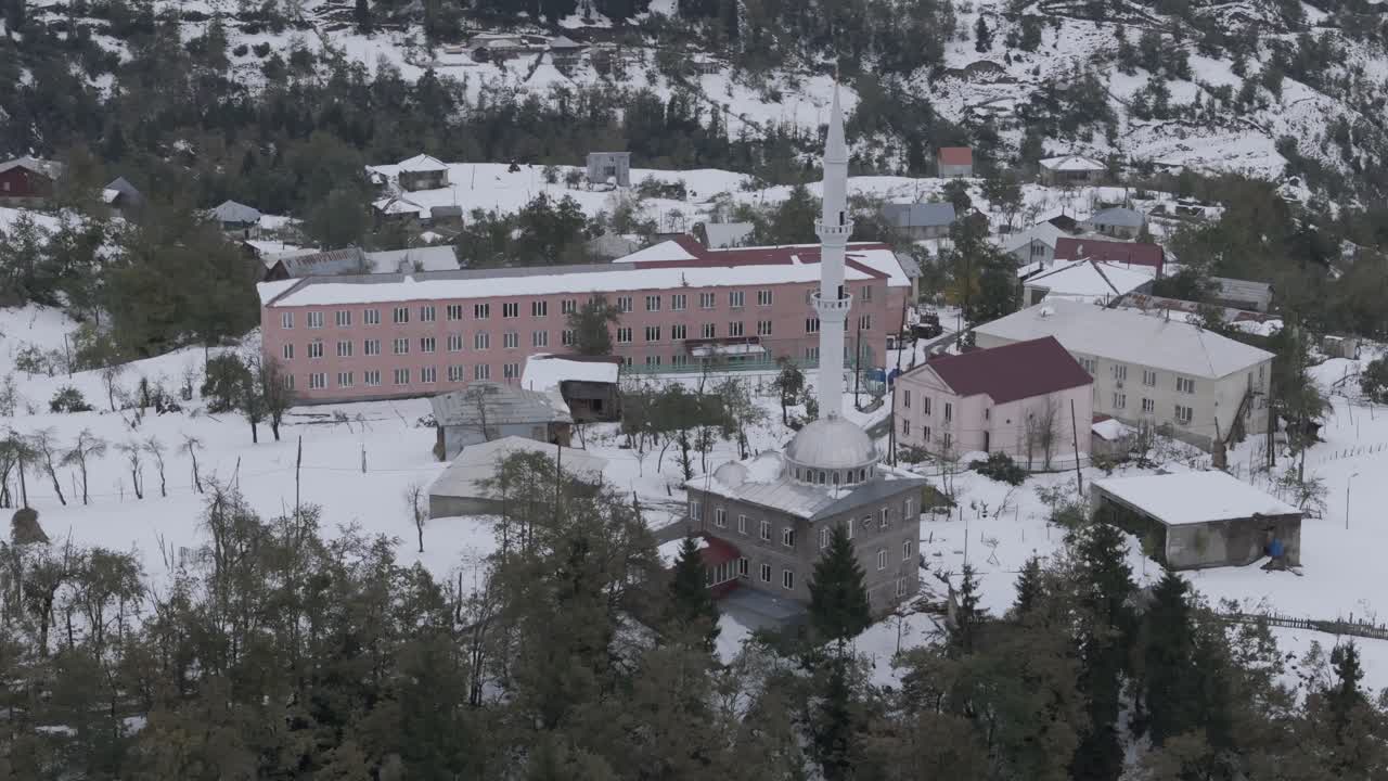 Cinematic daytime drone footage of a mosque in Ajaria, Georgia.