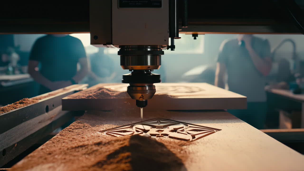 Macchina CNC che intaglia il legno con precisione in un'officina