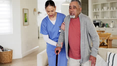 Woman,-nurse-and-helping-elderly-man-with-walking
