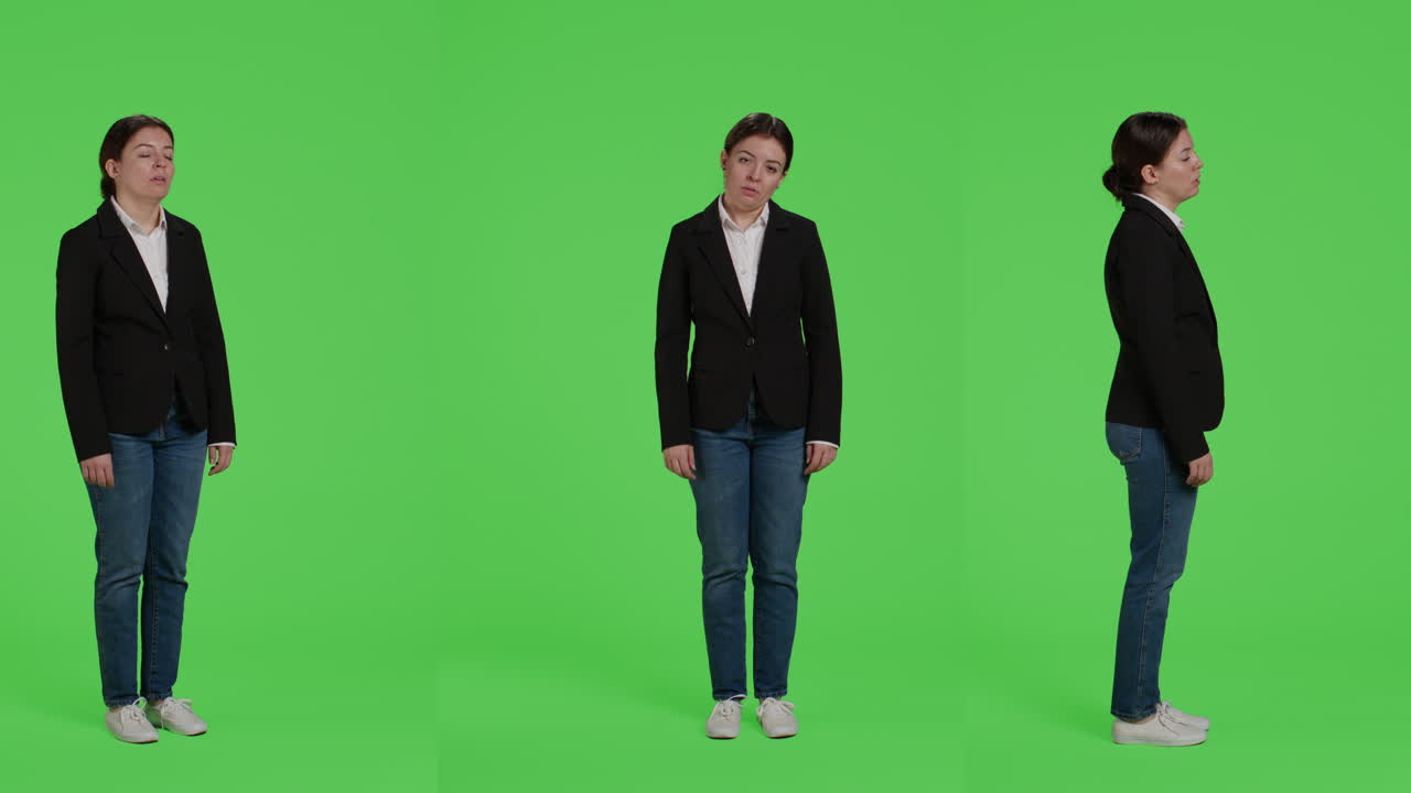 그린 스크린에 있는 사업가