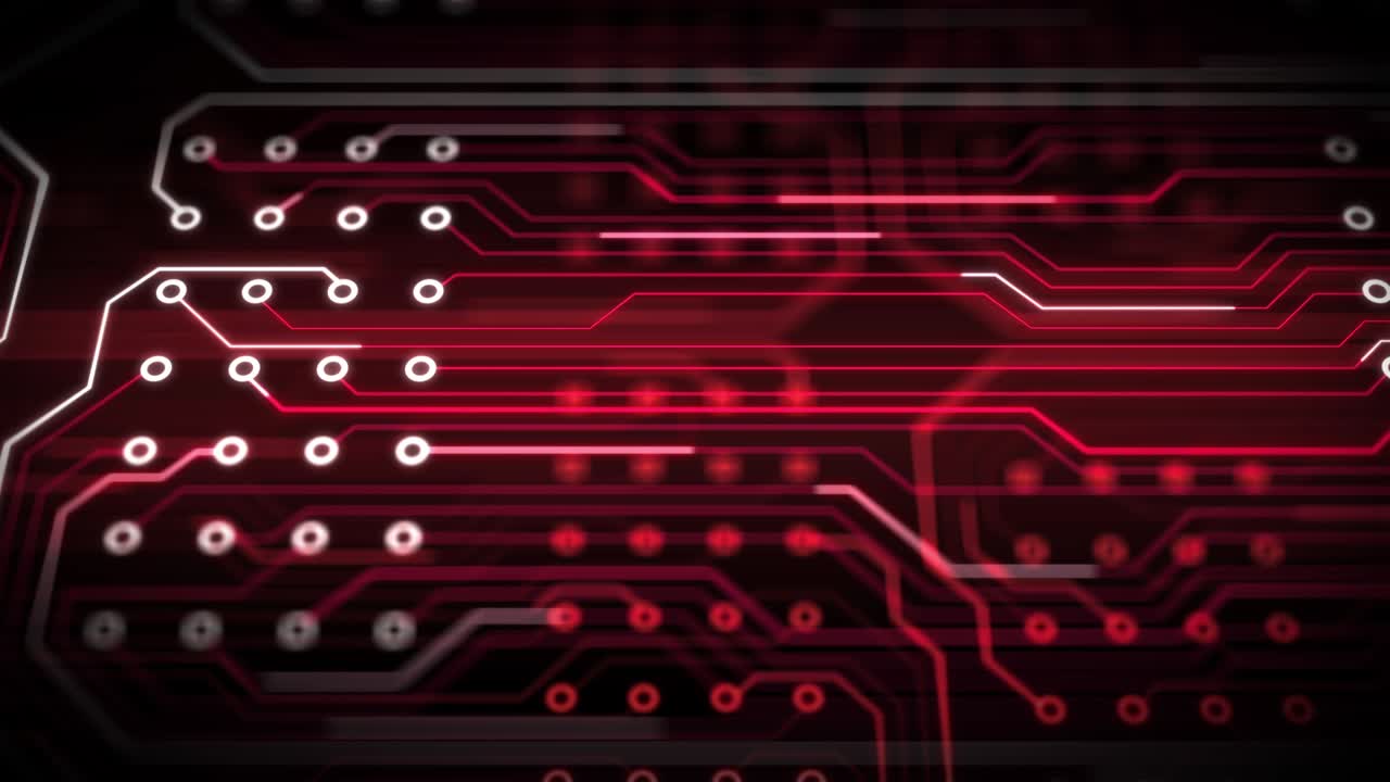 tecnología de fondo en bucle rojo con animación en bucle de placa de circuitos