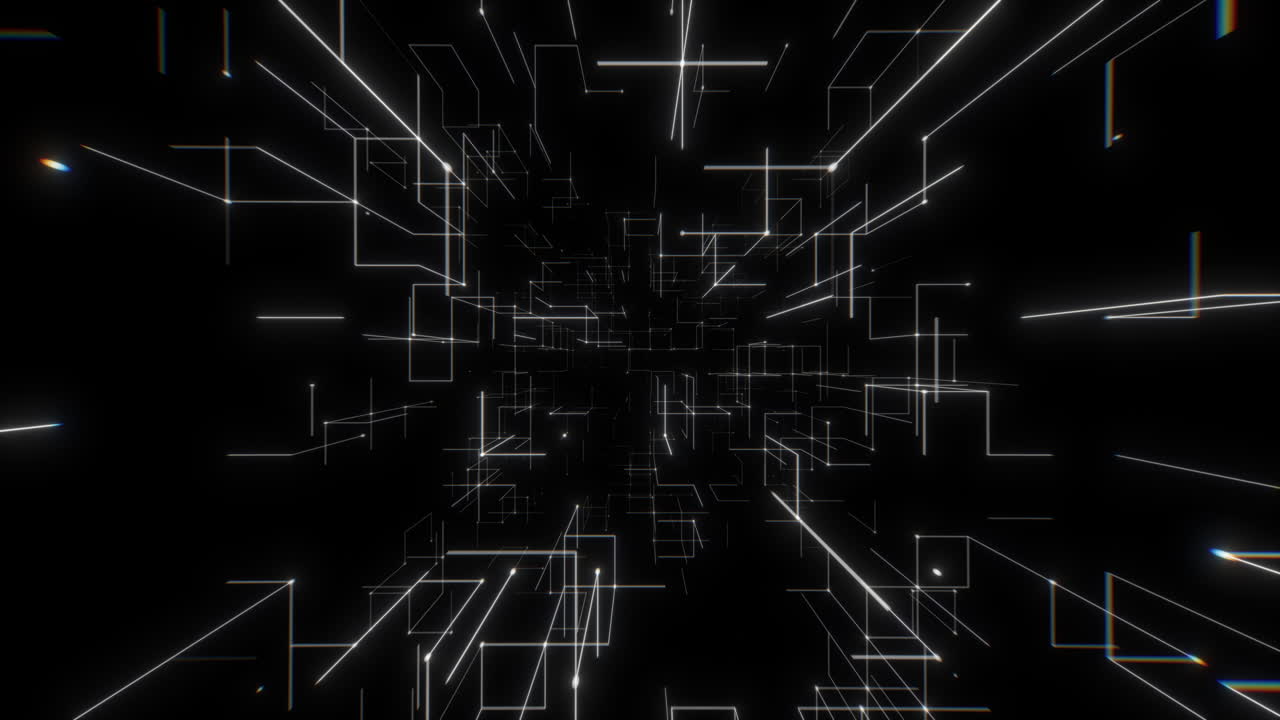 White Wireframe Lines Forming Deep Futuristic Tunnel. Looped 3D rendering