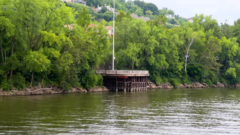 lush green trees with viewdeck on riverside of ohio river in cincinnati, kentucky, usa