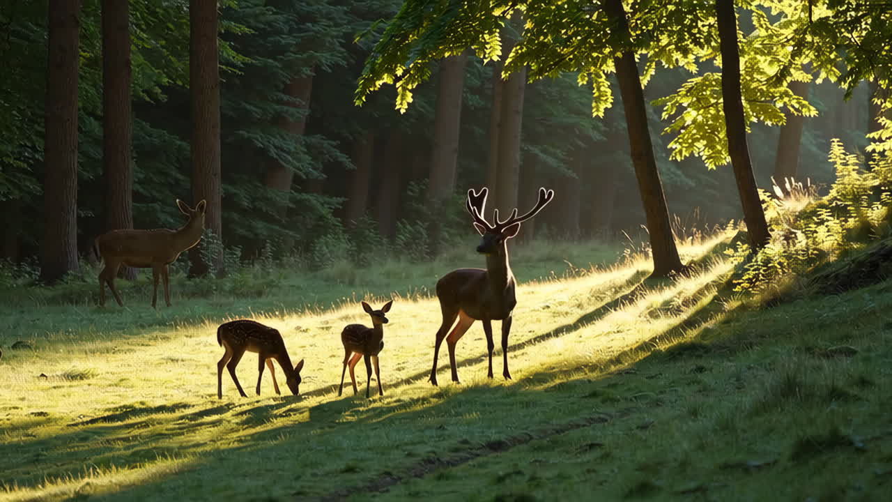 Deers in the Forest at Sunrise/Sunset
