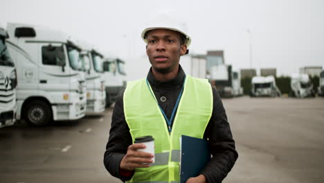 trabajador bebiendo café