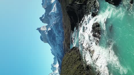 Gorgeous-Paine-River-in-Torres-del-Paine-National-Park-in-Chile,-Vertical-Aerial