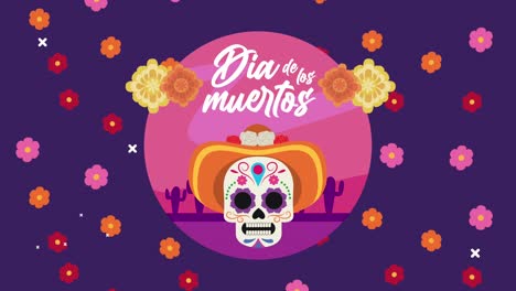 dia de los muertos celebration with skull wearing mexican hat