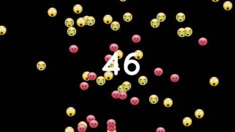 números crecientes sobre emojis de cara que se mueven contra un fondo negro