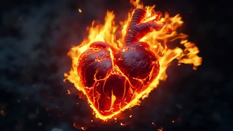 a heart in flames on a black background