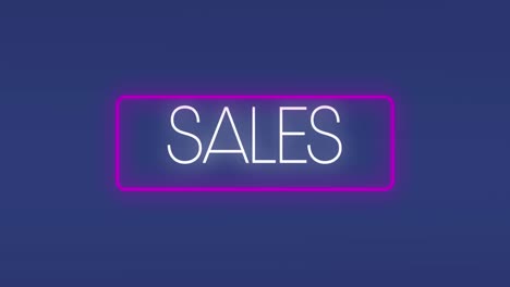 Animation-of-sales-text-over-neon-purple-banner-against-blue-background