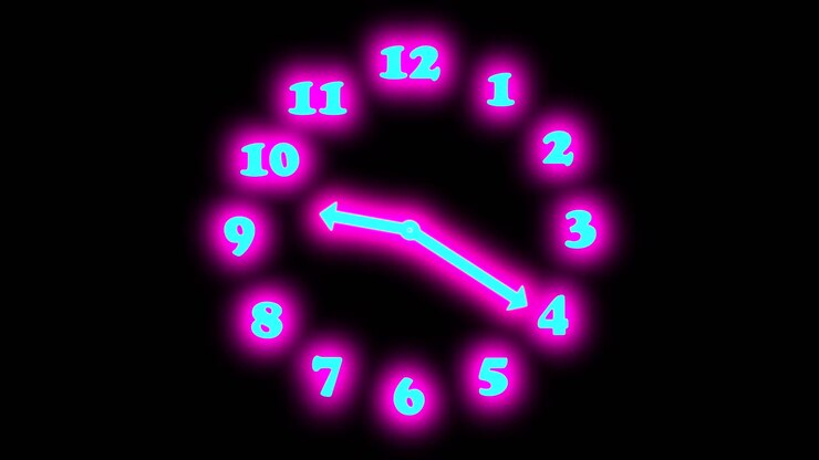 Neon spinning clock hand on black background