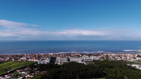 aerial ocean skyline and coastal town view at gaia portugal