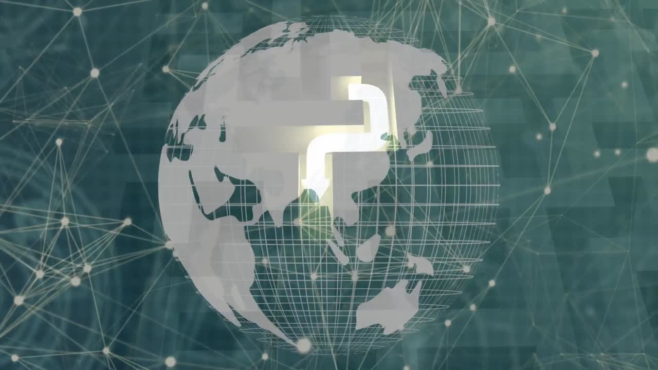 animación de flechas, conexiones y globo giratorio en espacio verde