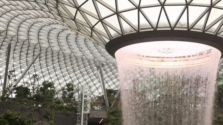 tropical waterfall in Changi International airport best airport in the world