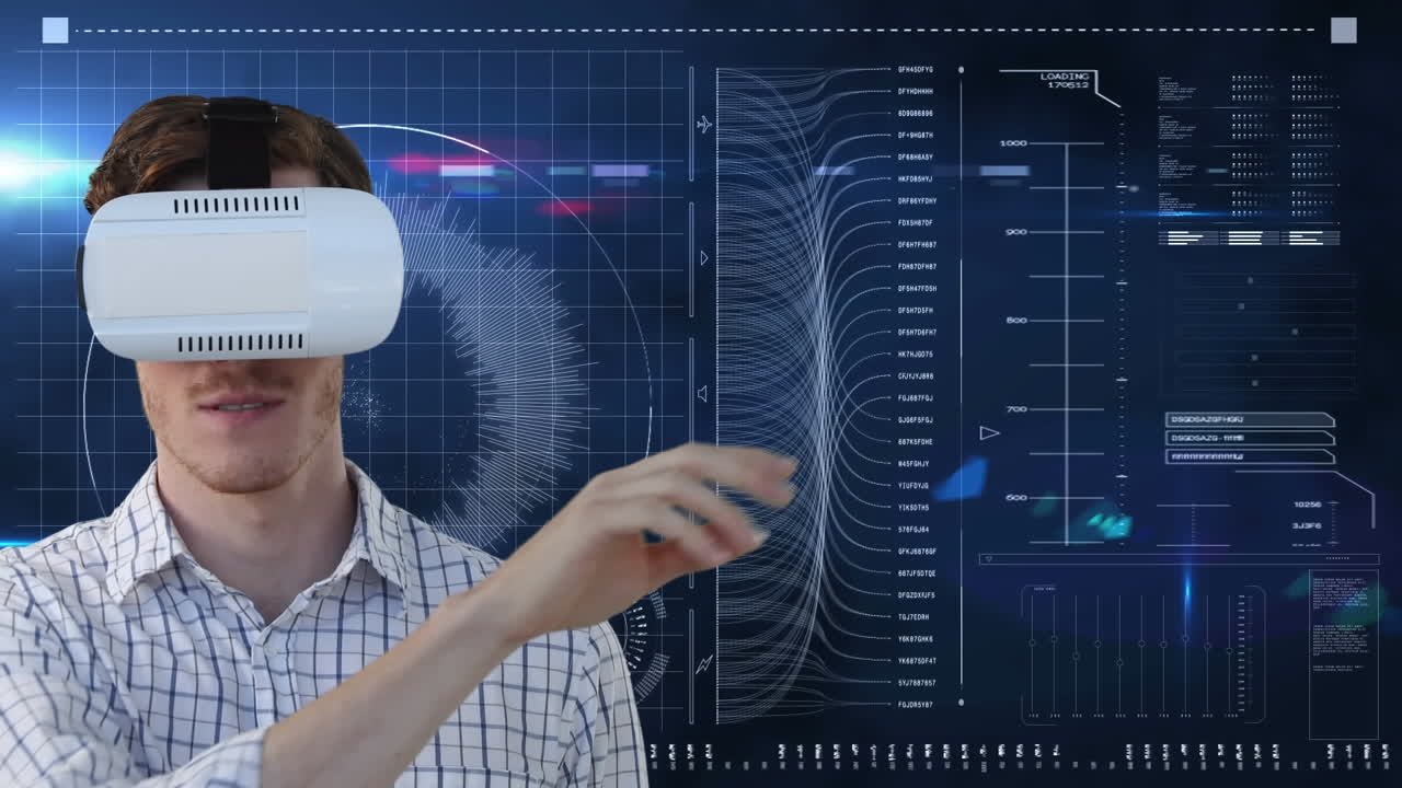 animación del reloj y el procesamiento de estadísticas sobre el hombre utilizando auriculares vr