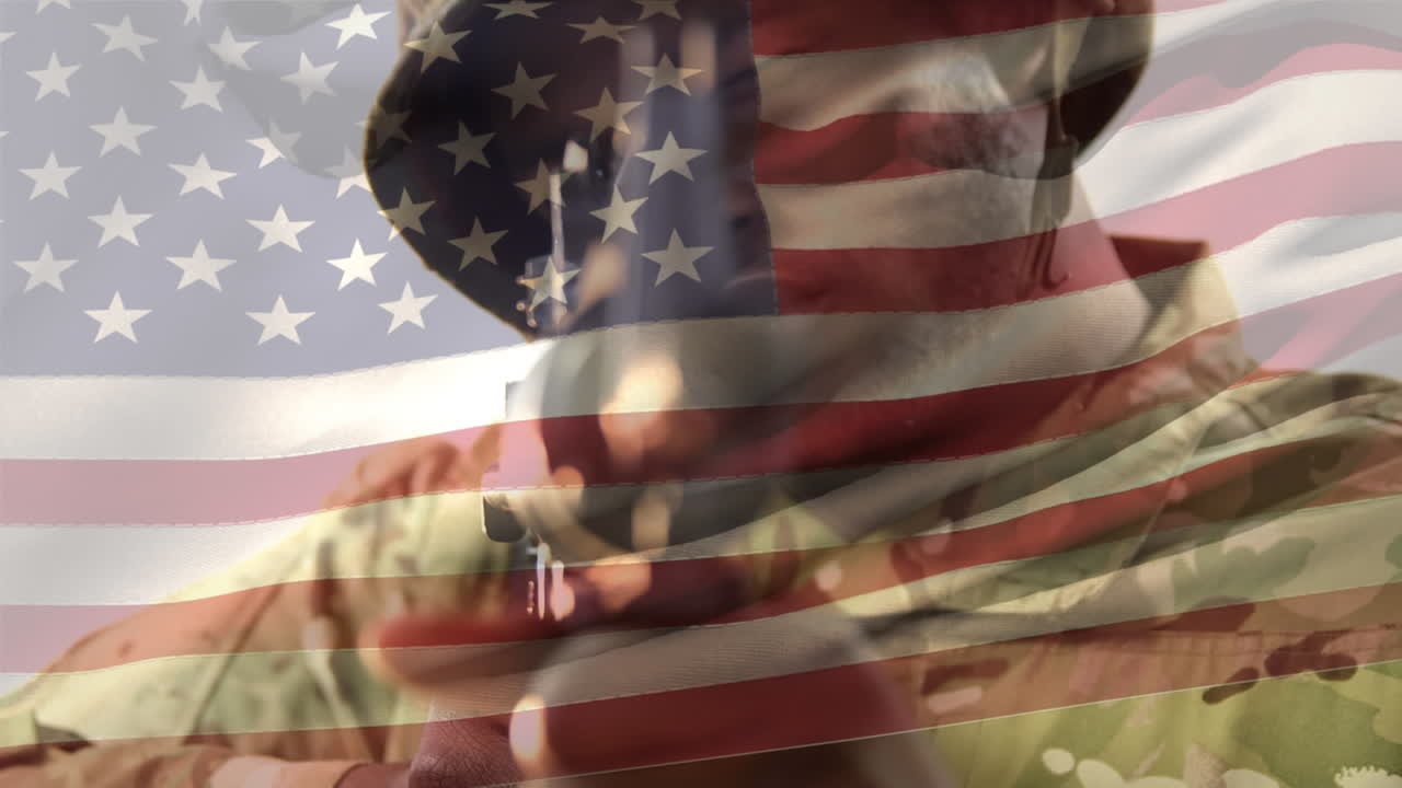 그의 소총 시야를 통해 보는 군인