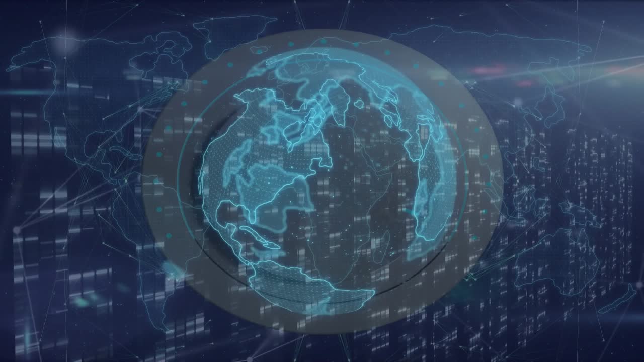 Animation of globe spinning and data processing