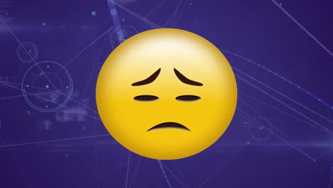 Animation-of-sad-emoji-icon-over-network-of-connections-with-data-processing