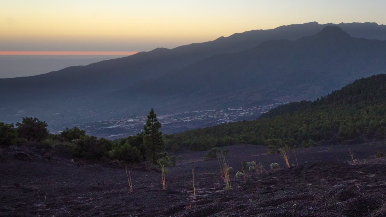 llano del jable, la palma 섬, 카나리아 제도에서의 일몰