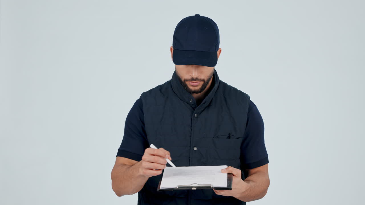 clipboard, logística y entrega de escritura por parte del hombre