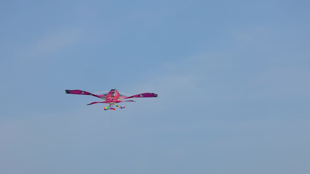 카이트가 하늘을 날아다니고 내려갑니다.