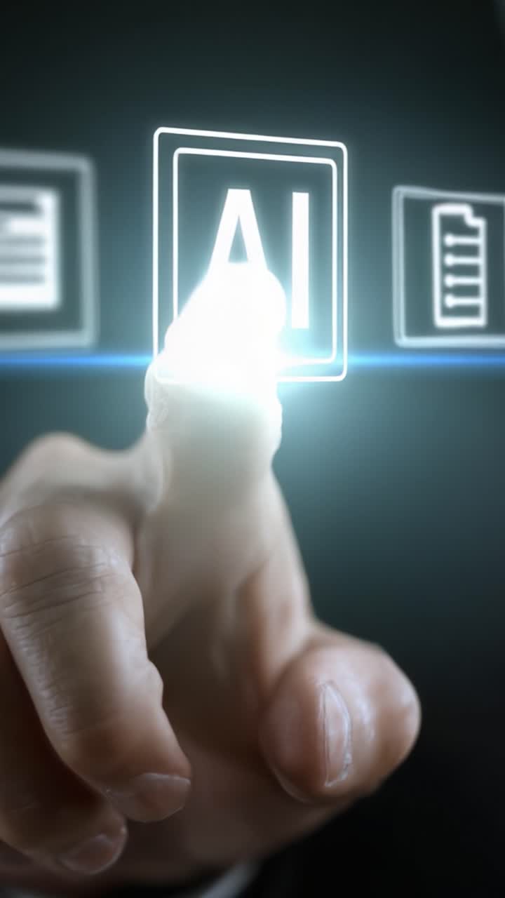 Un professionista aziendale che interagisce con tecnologia avanzata: con un'interfaccia AI virtuale per migliorare le operazioni e i processi decisionali.