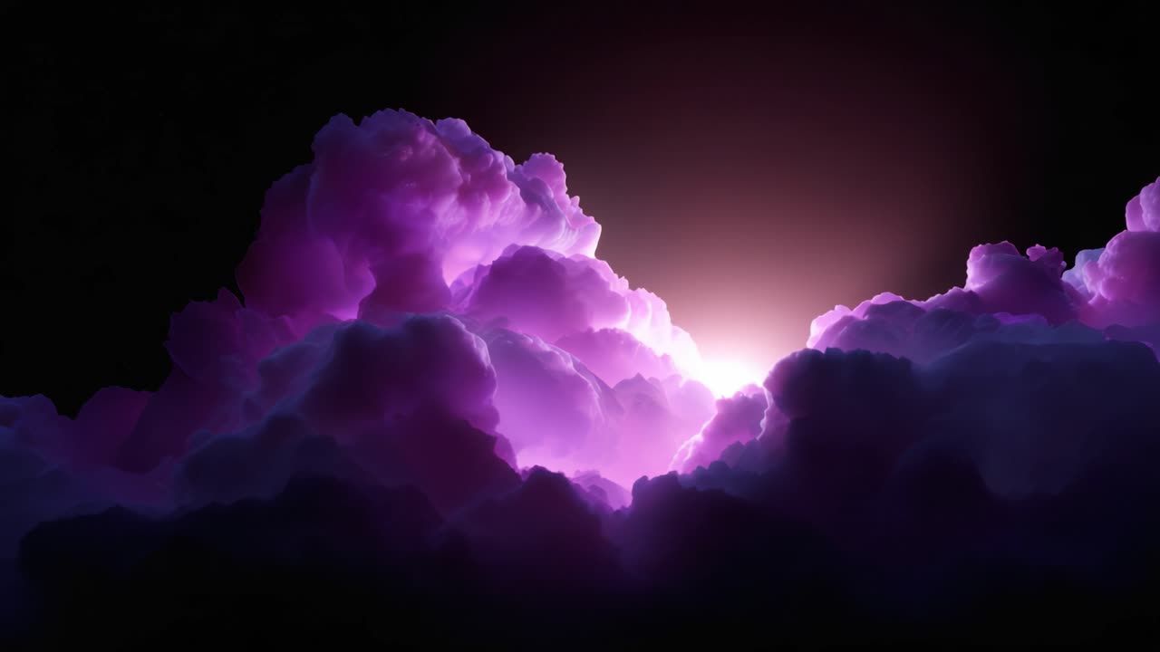 Mor ve karanlık renklerin mistik bir gökyüzünde bir araya gelerek rüya gibi bir atmosfer yarattığı, ışıl ışıl bir ışıkla aydınlatılmış, büyüleyici ve uhrevi bulutların muhteşem görüntüsü