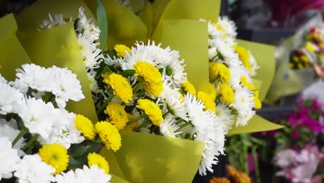 beautiful bouquet of yellow and white chrysanthemums