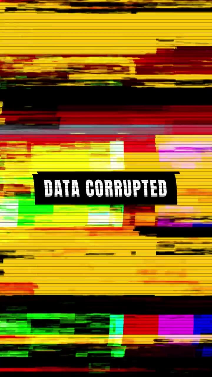 Digitaler Glitch-Effekt mit datenkorrumpiertem Text-Overlay