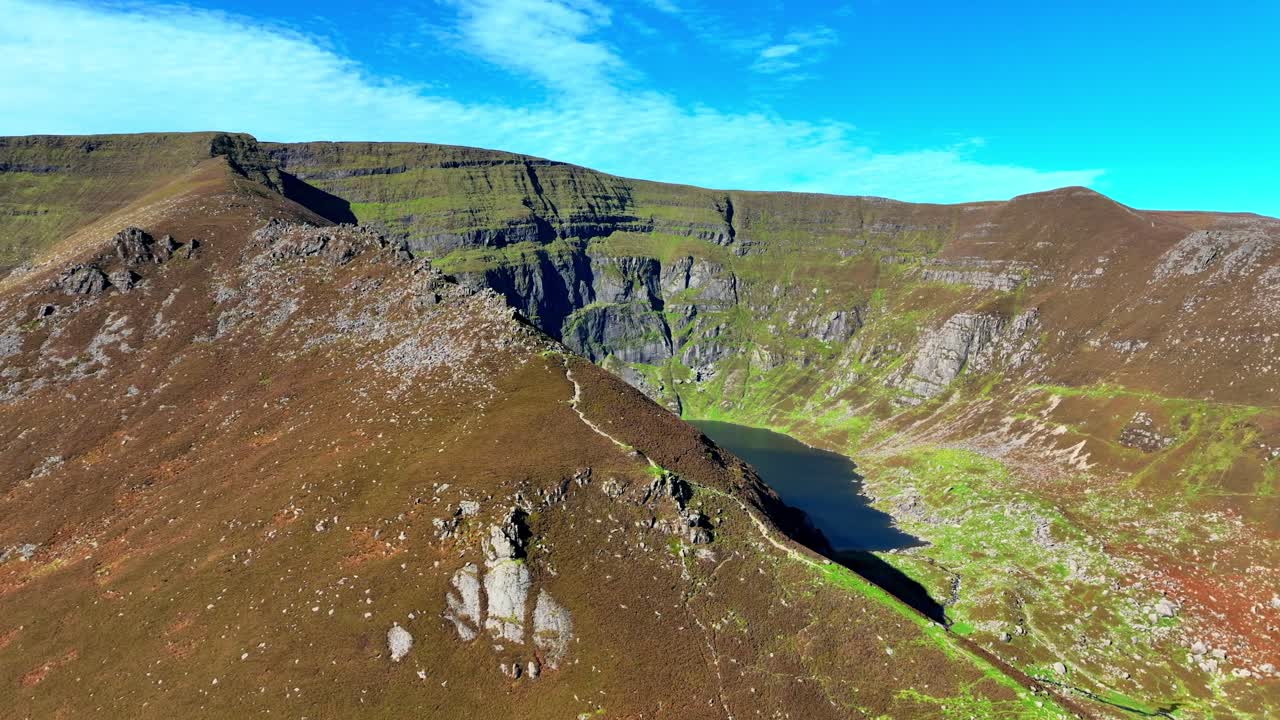Epic Mountain landscapes Ireland drone reveal of stunning Coumshingaun Lake jewel of The Comeragh Mountains Waterford