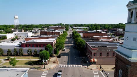 aerial-pullout-camden-sc,-camden-south-carolina-clock-tower,-city-hall-and-opera-house,-small-town-usa,-hometown,-small-town-america