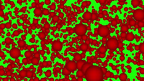 solid red atoms / particles / gas molecules scattering high speed in front of a green screen, entropy, chroma key, easily isolated