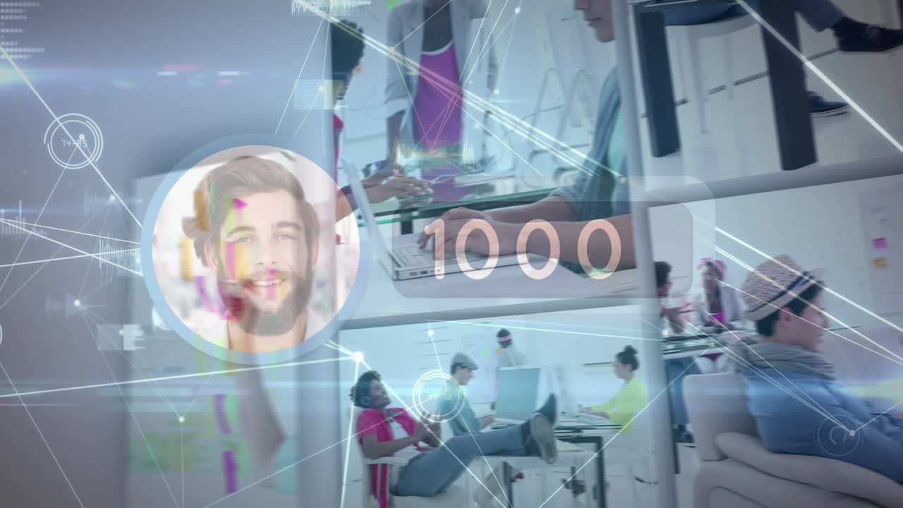 블루스페이스에서 다양한 사업가들과의 연결을 화면에 보여주는 애니메이션