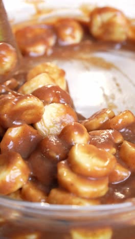 a view of chocolate banana dessert in a restaurant, close up shot, high angle shot