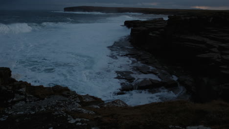 Establishing-overview-of-stormy-sea-conditions-of-wild-atlantic-way-coastline,-moody-scene