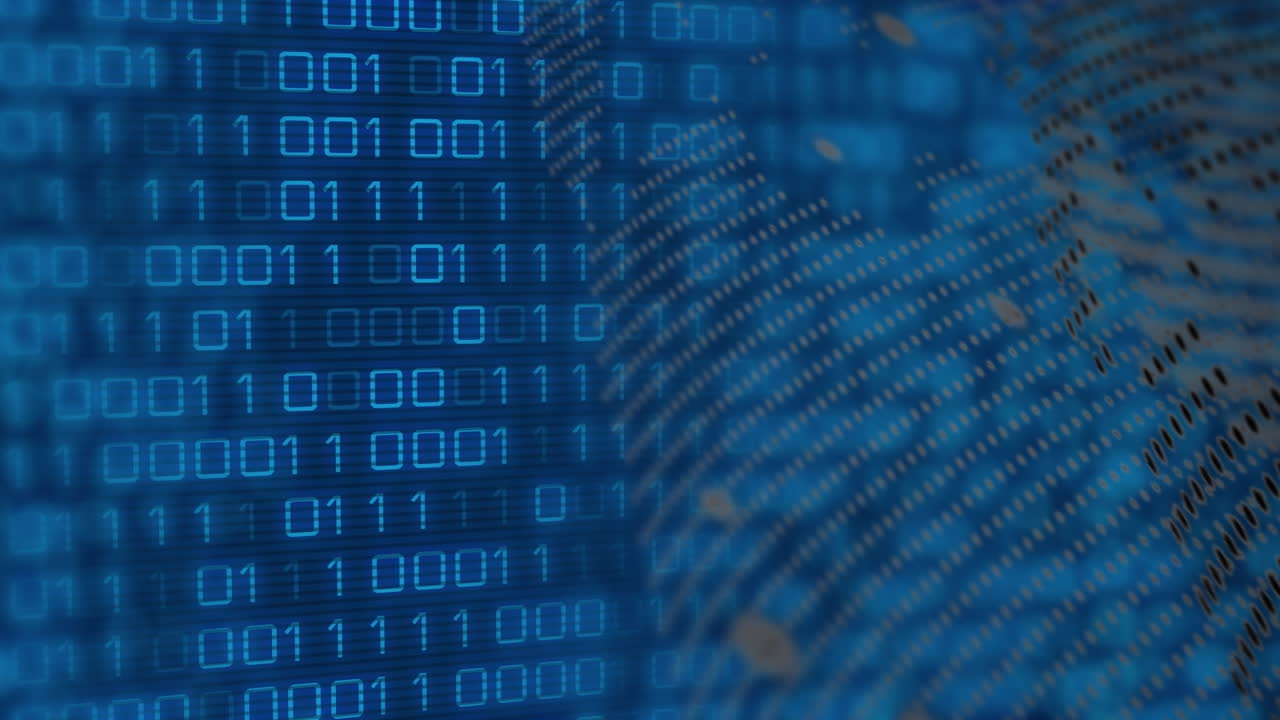 Animation of data processing on dark background