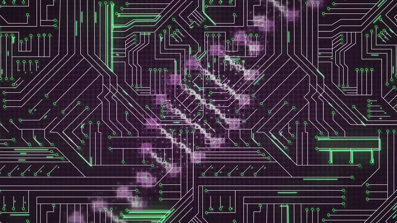 검은 바탕에 있는 dna 가닥과 연결 네트워크의 애니메이션