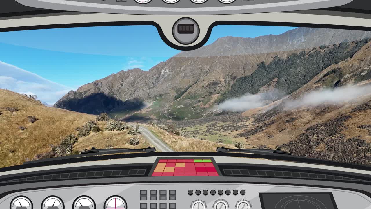 Aerial animation showcasing a cockpit view flying over mountains. Smooth transitions and vibrant colors create an immersive experience