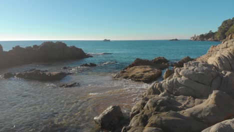 costa brava beach, aerial drone, paradise, turquoise green - lloret de mar mediterranean - spain