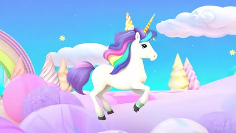 cute unicorn in a dreamy candy land