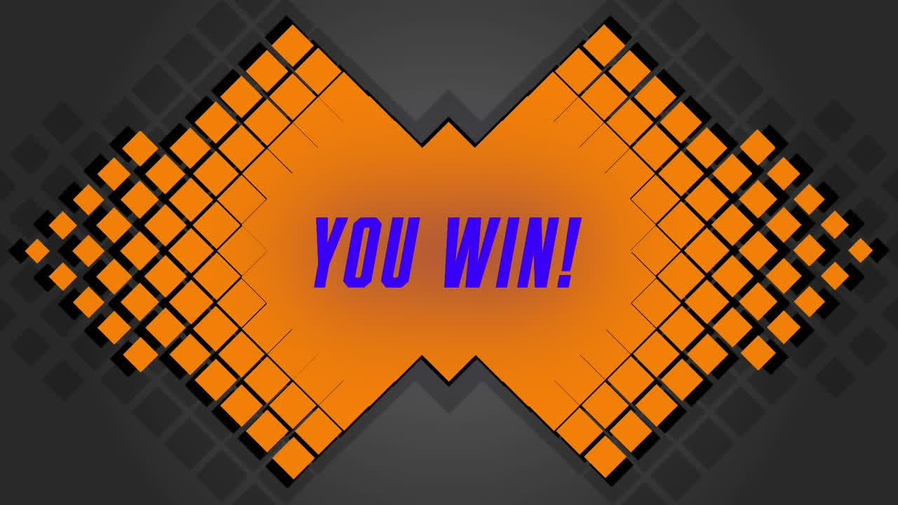 animación digital de usted ganar texto contra formas abstractas en fondo gris