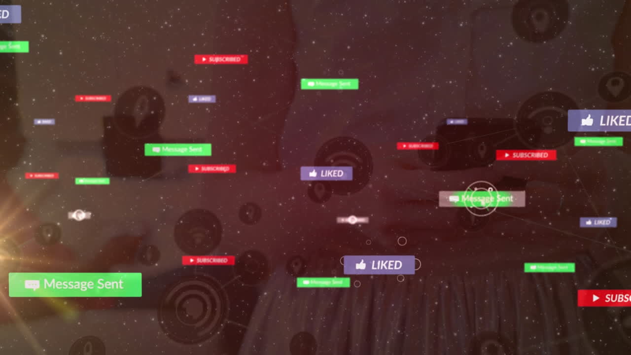 스마트폰을 사용하는 여성에 대한 아이콘과의 연결 네트워크의 애니메이션