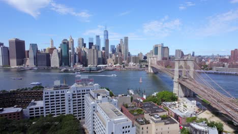 september 2021 - 4k aerial of lower manhattan from the east river, nyc, usa