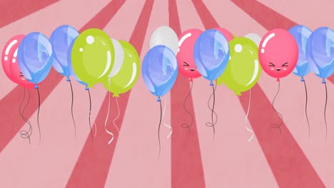 Animation-Von-Bunten-Luftballons,-Die-über-Rosa-Hintergrund-Fliegen