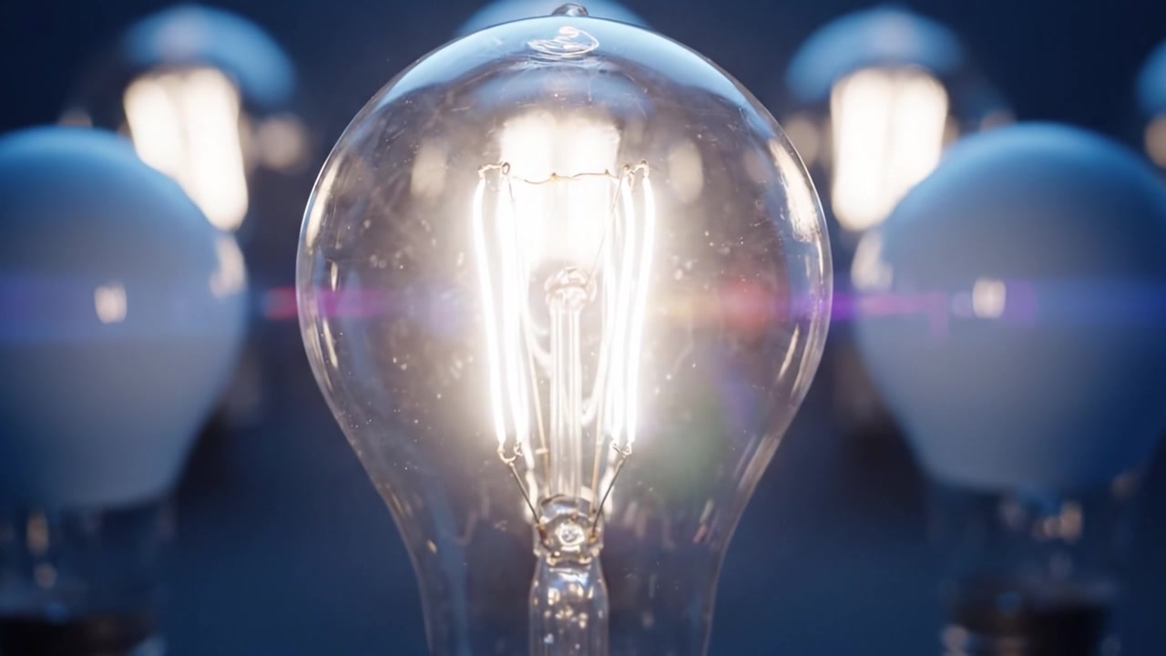 Una Cautivadora Exhibición de Bombillas Iluminadas: Brillo en un Mar de Cristal, Resaltando el Resplandor y la Belleza de la Luz en Varias Formas y Diseños