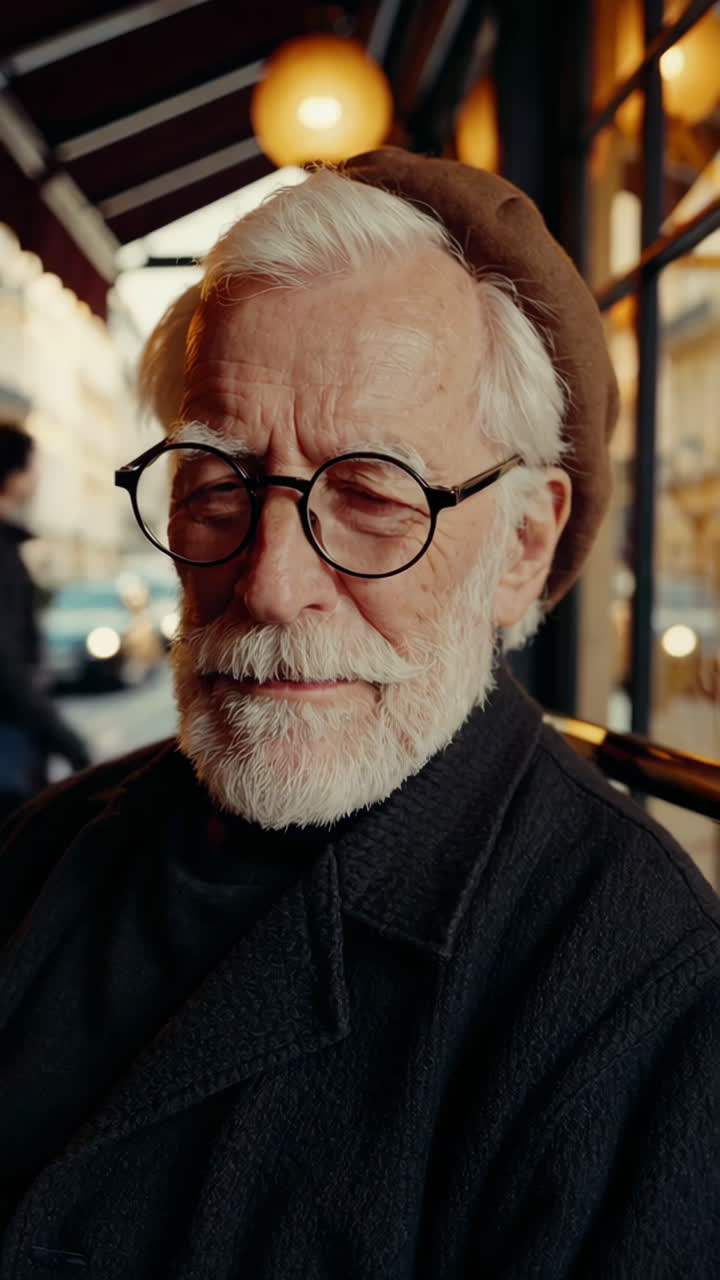 Stylish Elderly Man in a Parisian Cafe