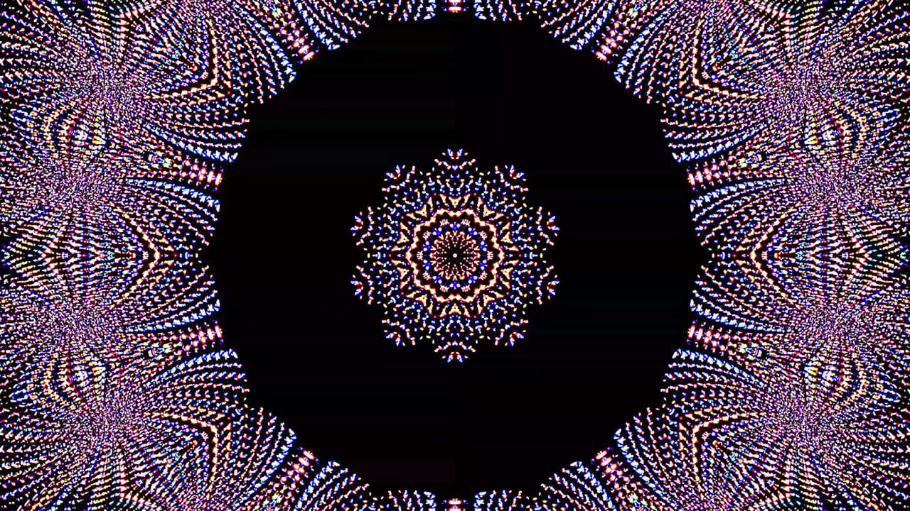 Motivo astratto a caleidoscopio con colori rosso e blu. Mandala magico. 4K.