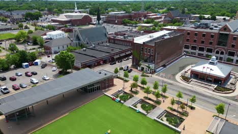 Rising-aerial-shot-of-Downtown-Commons-located-in-downtown-Clarksville-Tennessee